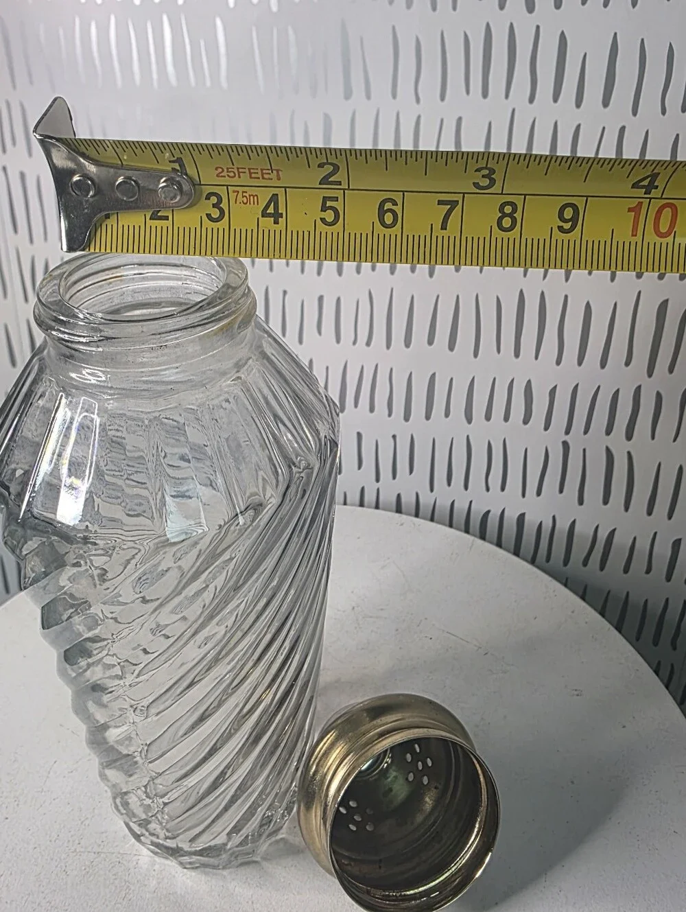 Vintage Clear Glass Sugar Shaker Swirl Diamond Pattern Metal Lid